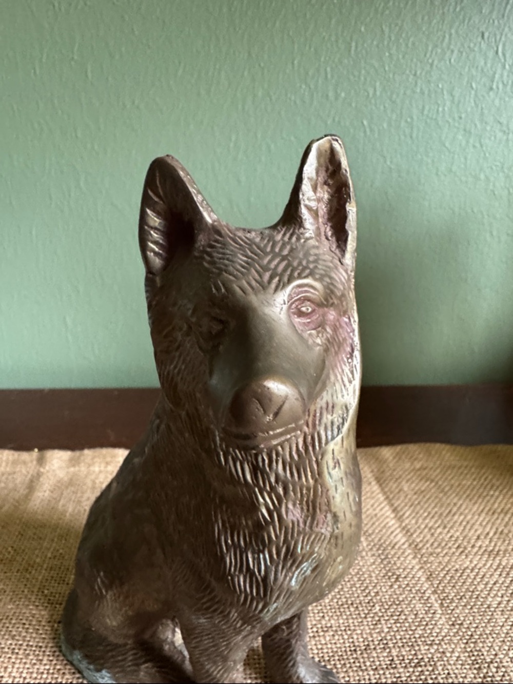 Vintage German Shepherd Dog Figurine Heavy Cast Metal Bronze Finish 7” Decor - Picture 3 of 9